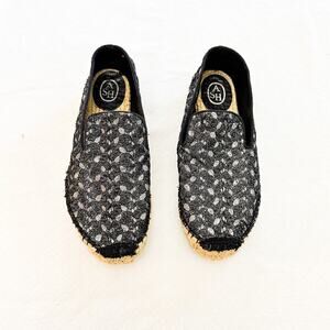 ASH Black Metallic Patterned Espadrille Flat Shoes Canvas Sole Size 40